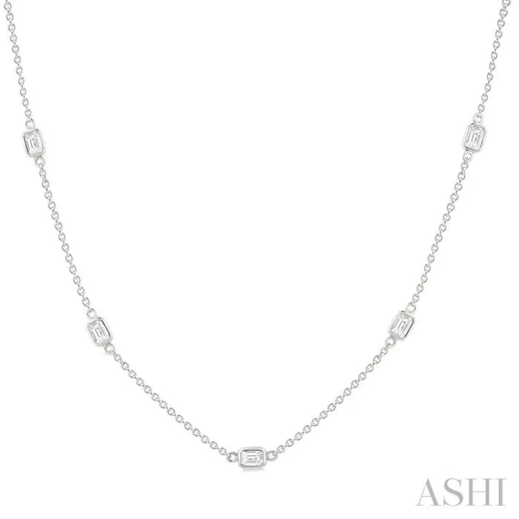 1 1/2 ctw Emerald Cut Diamond Station Necklace in 14K White Gold