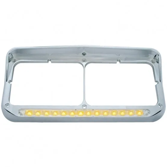 14 LED Rectangular Dual Headlight Bezel w/ Visor - Amber LED/Clear Lens
