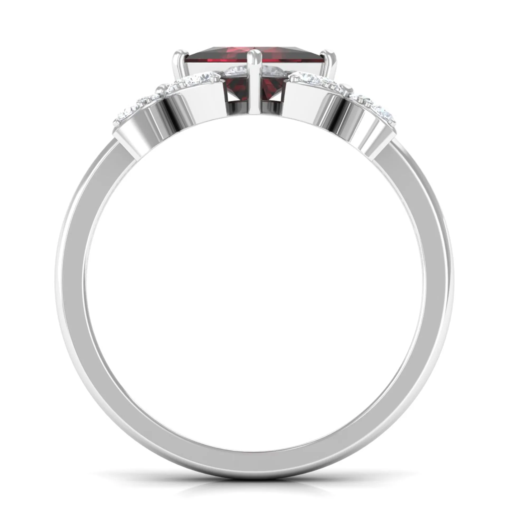 2 CT Princess Cut Garnet Flower Engagement Ring with Diamond