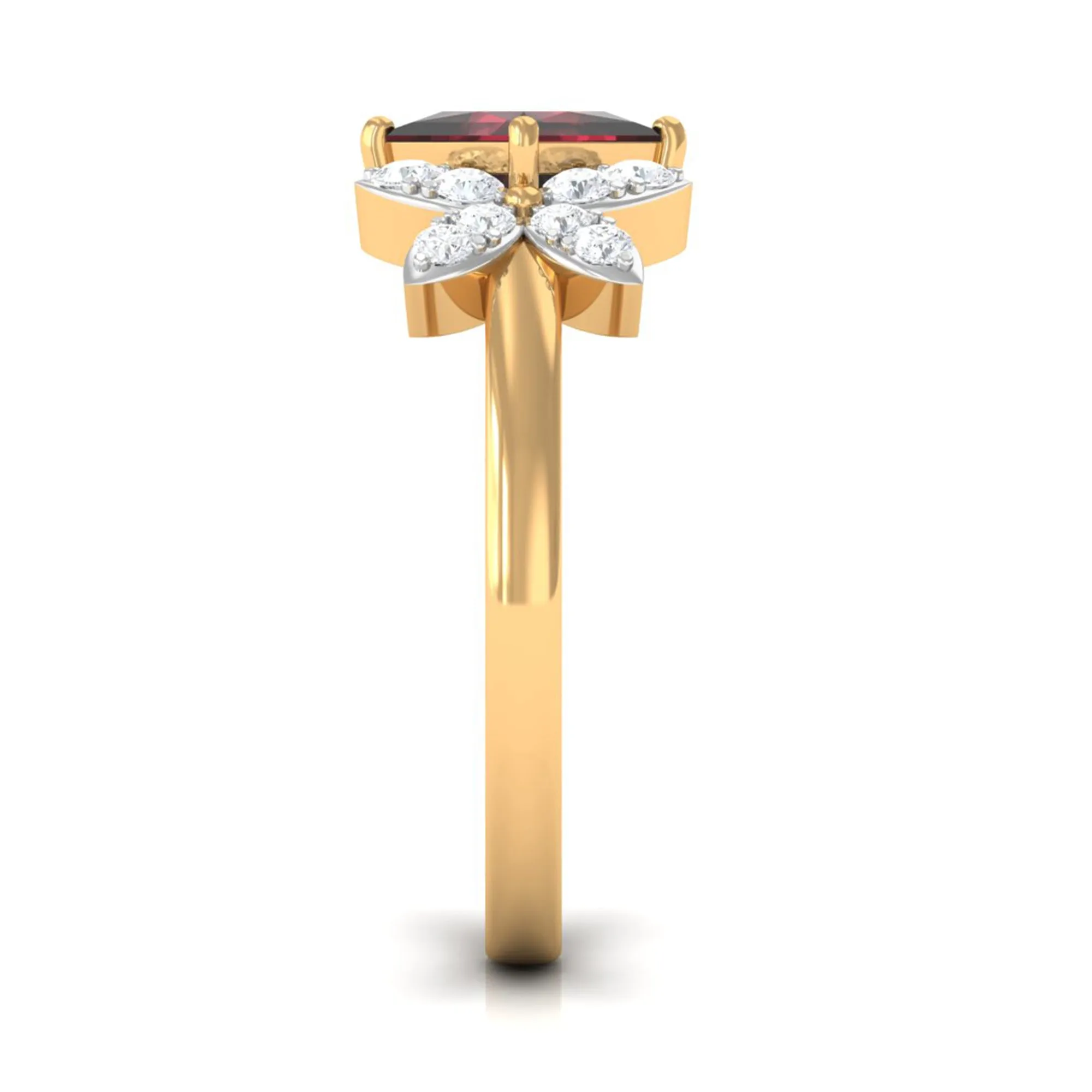 2 CT Princess Cut Garnet Flower Engagement Ring with Diamond