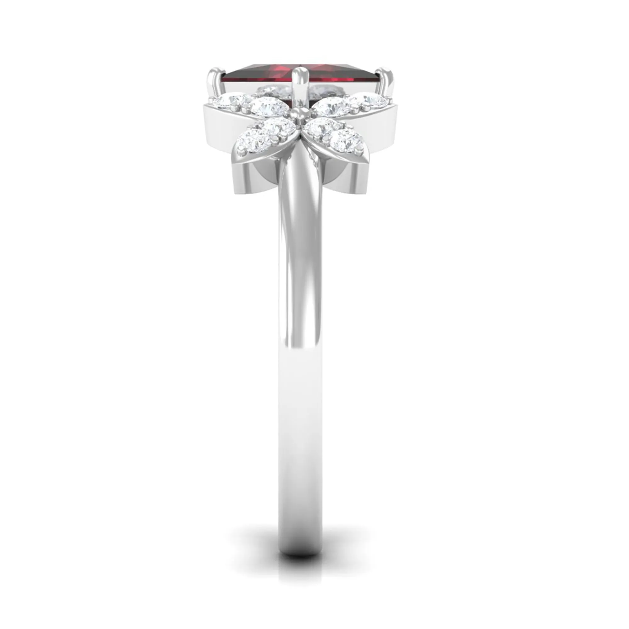 2 CT Princess Cut Garnet Flower Engagement Ring with Diamond