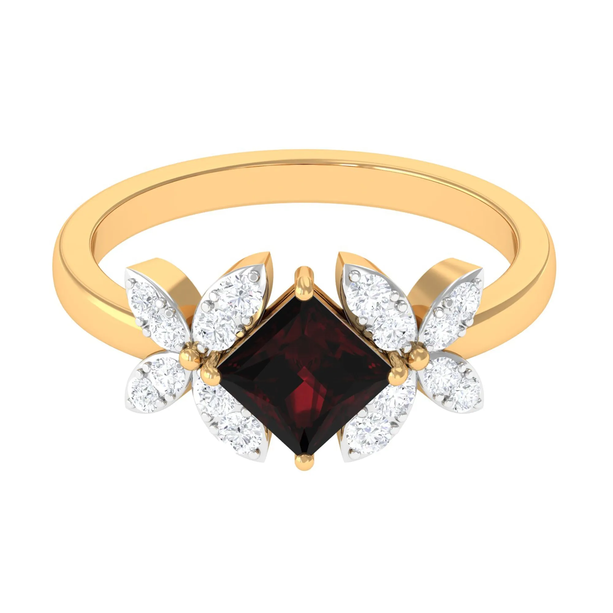 2 CT Princess Cut Garnet Flower Engagement Ring with Diamond