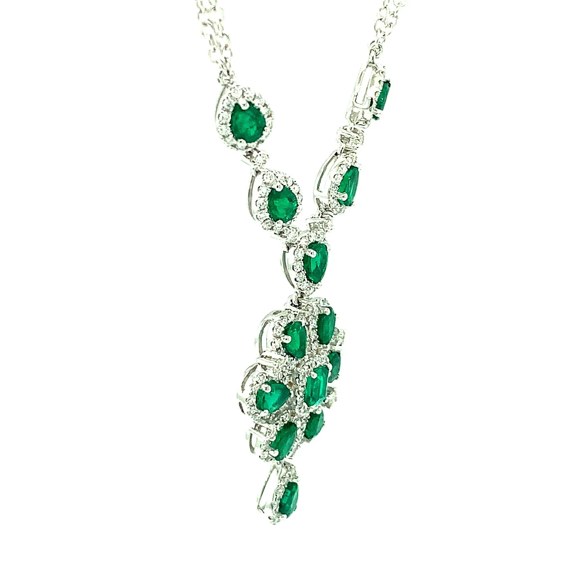 2.31 Carat Total Emerald Pear Diamond White Gold Drop Pendant Chain Necklace