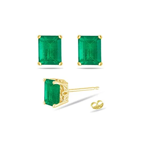 2.75-3.47 Cts of 8x6 mm AA Emerald-Cut Natural Emerald Scroll Stud Earrings in 18K Yellow Gold