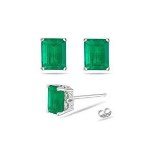 2.75-3.47 Cts of 8x6 mm AA Emerald-Cut Natural Emerald Scroll Stud Earrings in Platinum