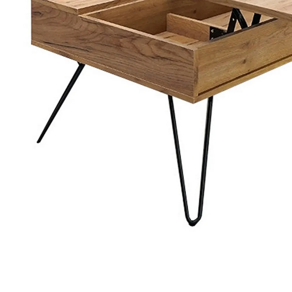 47 Inch Lift Top Coffee Table, Natural Brown Wood, 2 Storage Compartments By Casagear Home