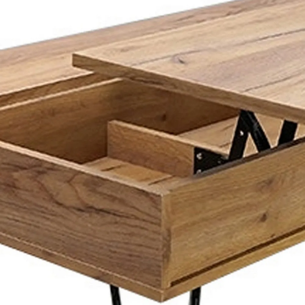 47 Inch Lift Top Coffee Table, Natural Brown Wood, 2 Storage Compartments By Casagear Home