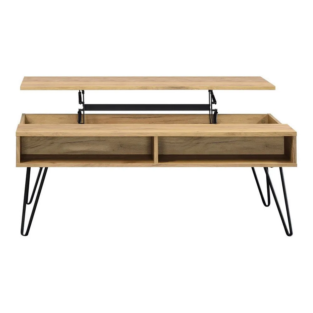 47 Inch Lift Top Coffee Table, Natural Brown Wood, 2 Storage Compartments By Casagear Home