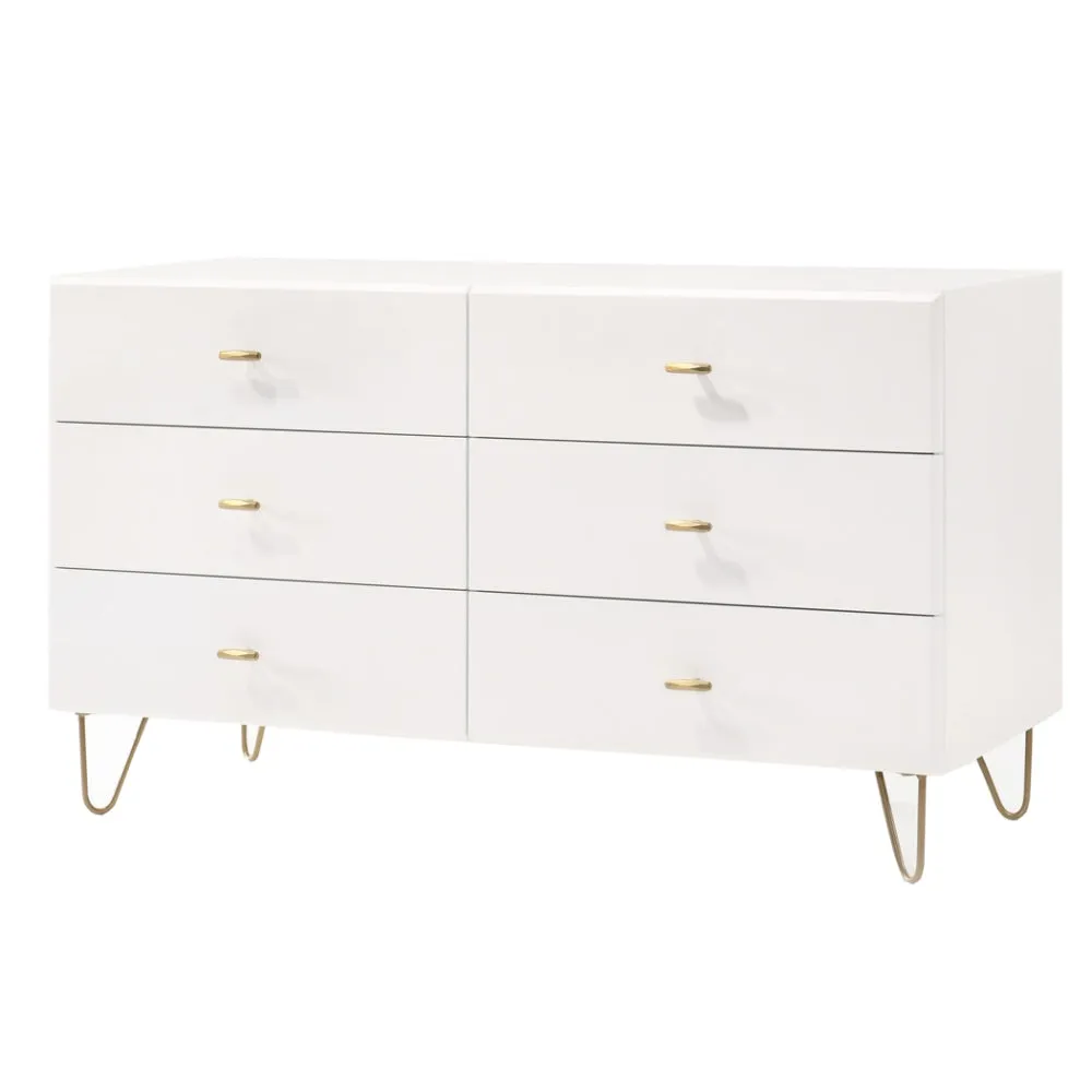 51" 6-Drawer Double Dresser with Hairpin Legs, White By Casagear Home