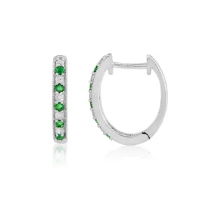 9ct White Gold Emerald & Diamond Hoop Earrings