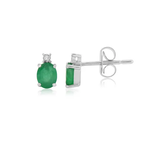 9ct White Gold Emerald & Diamonds Earrings