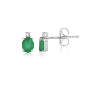 9ct White Gold Emerald & Diamonds Earrings