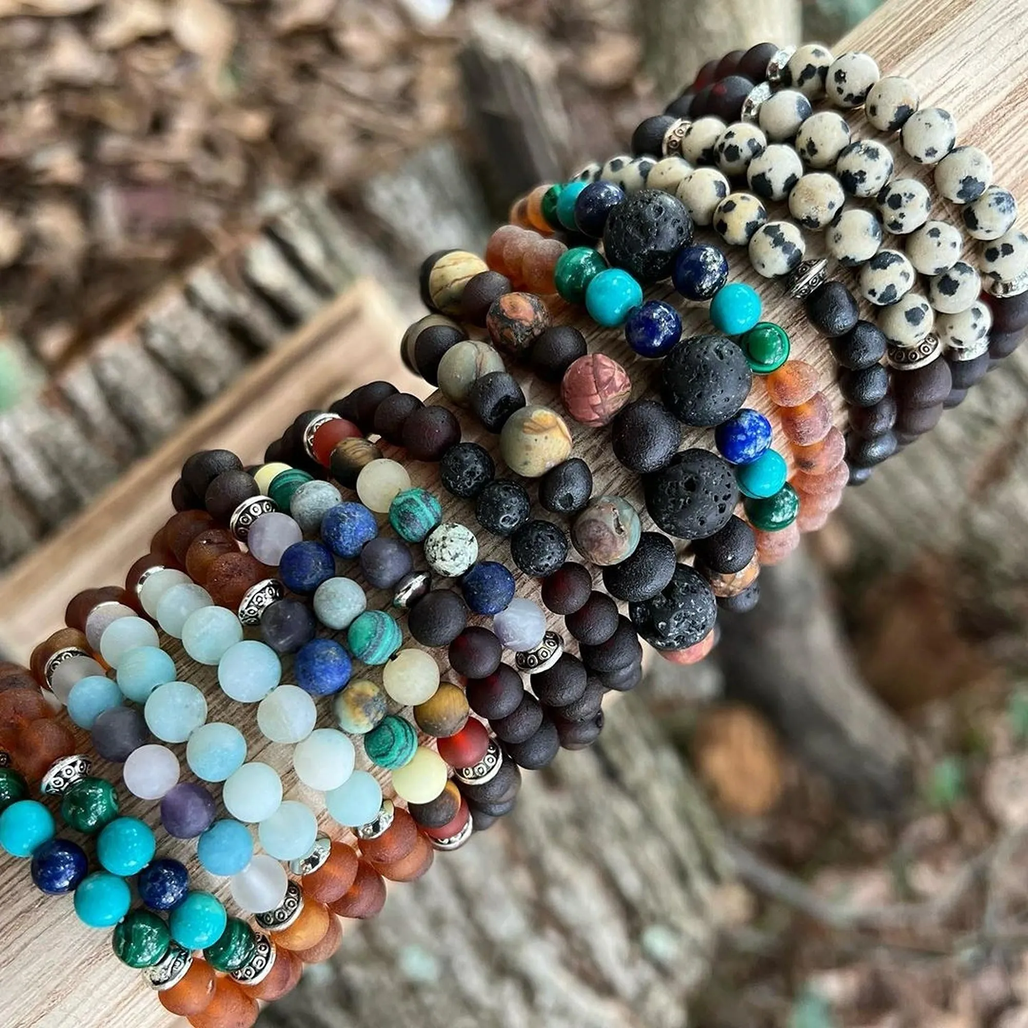 Adults | Dalmatian Jasper   Raw Cherry Aromatherapy Bracelet
