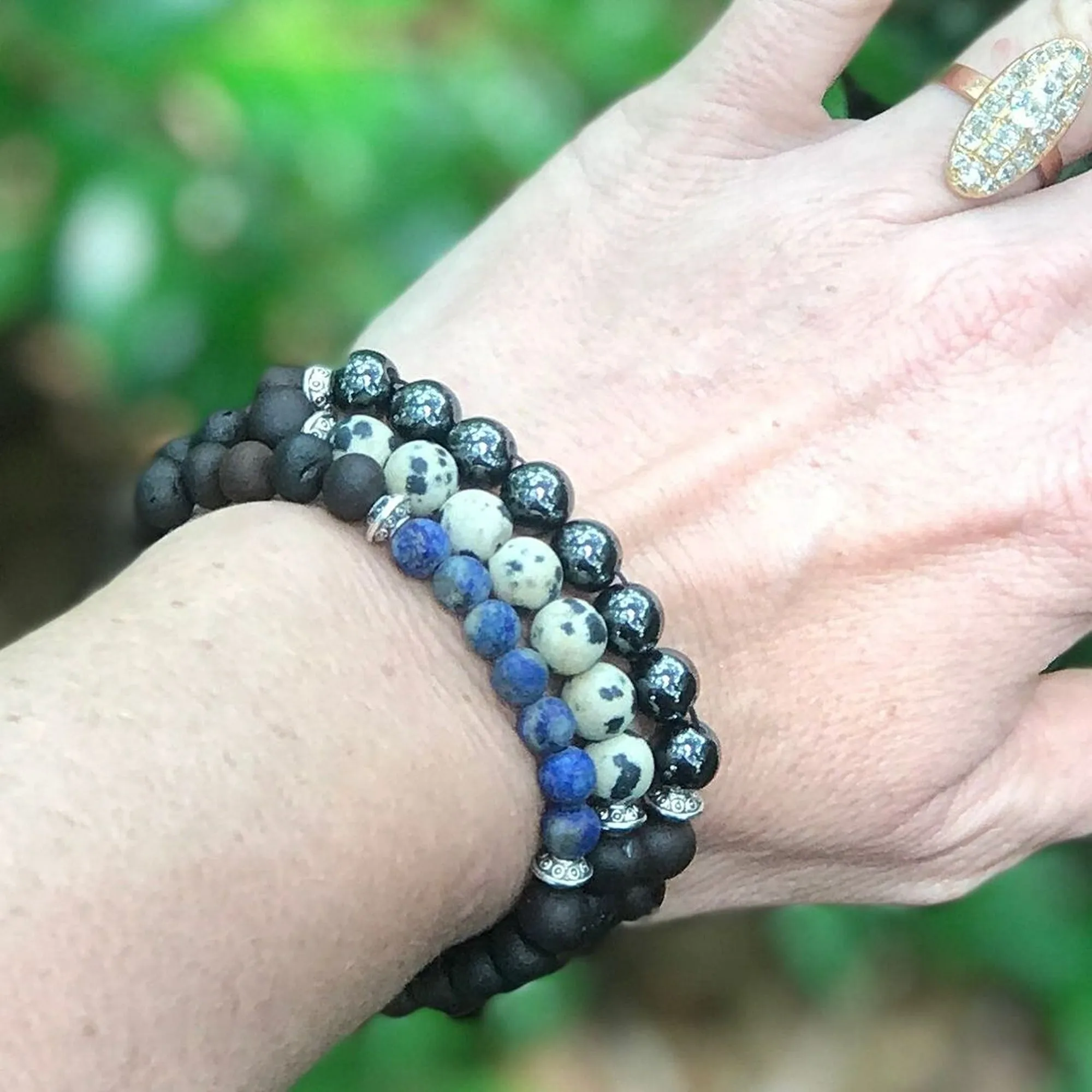 Adults | Dalmatian Jasper   Raw Cherry Aromatherapy Bracelet