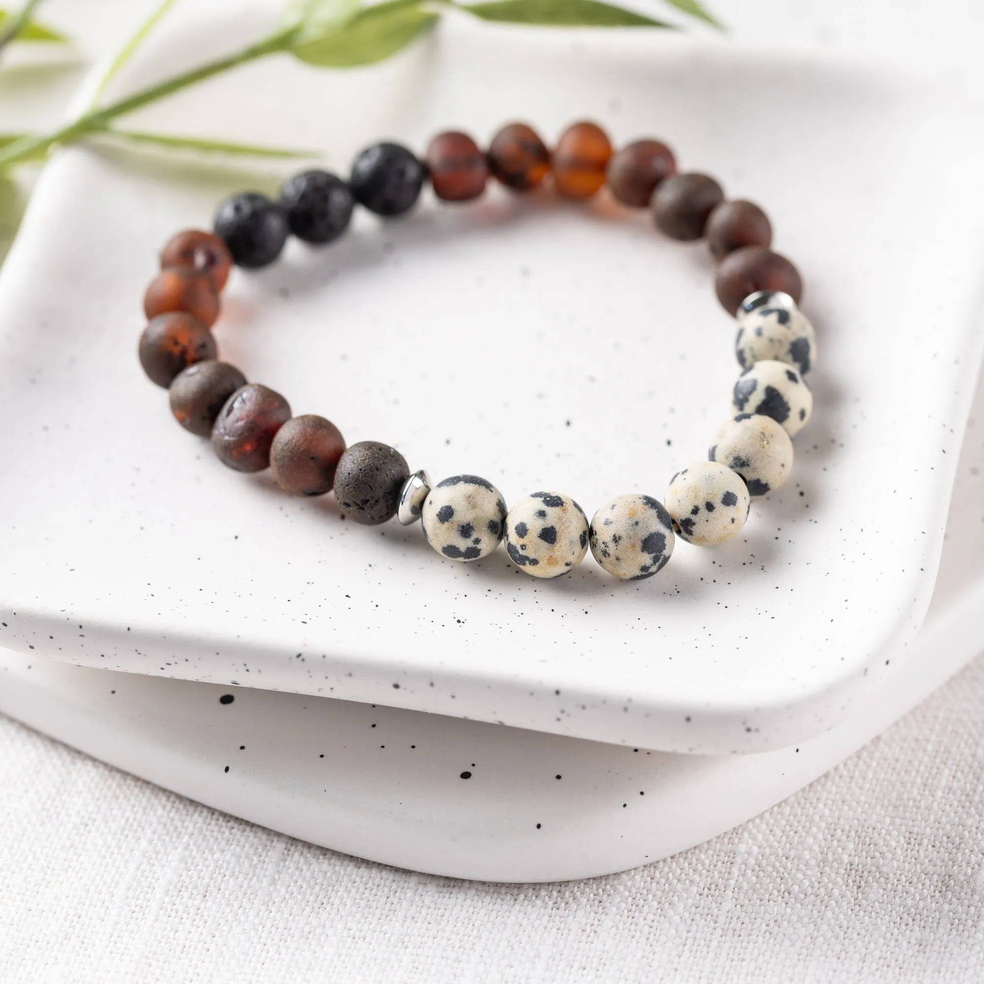 Adults | Dalmatian Jasper   Raw Cherry Aromatherapy Bracelet