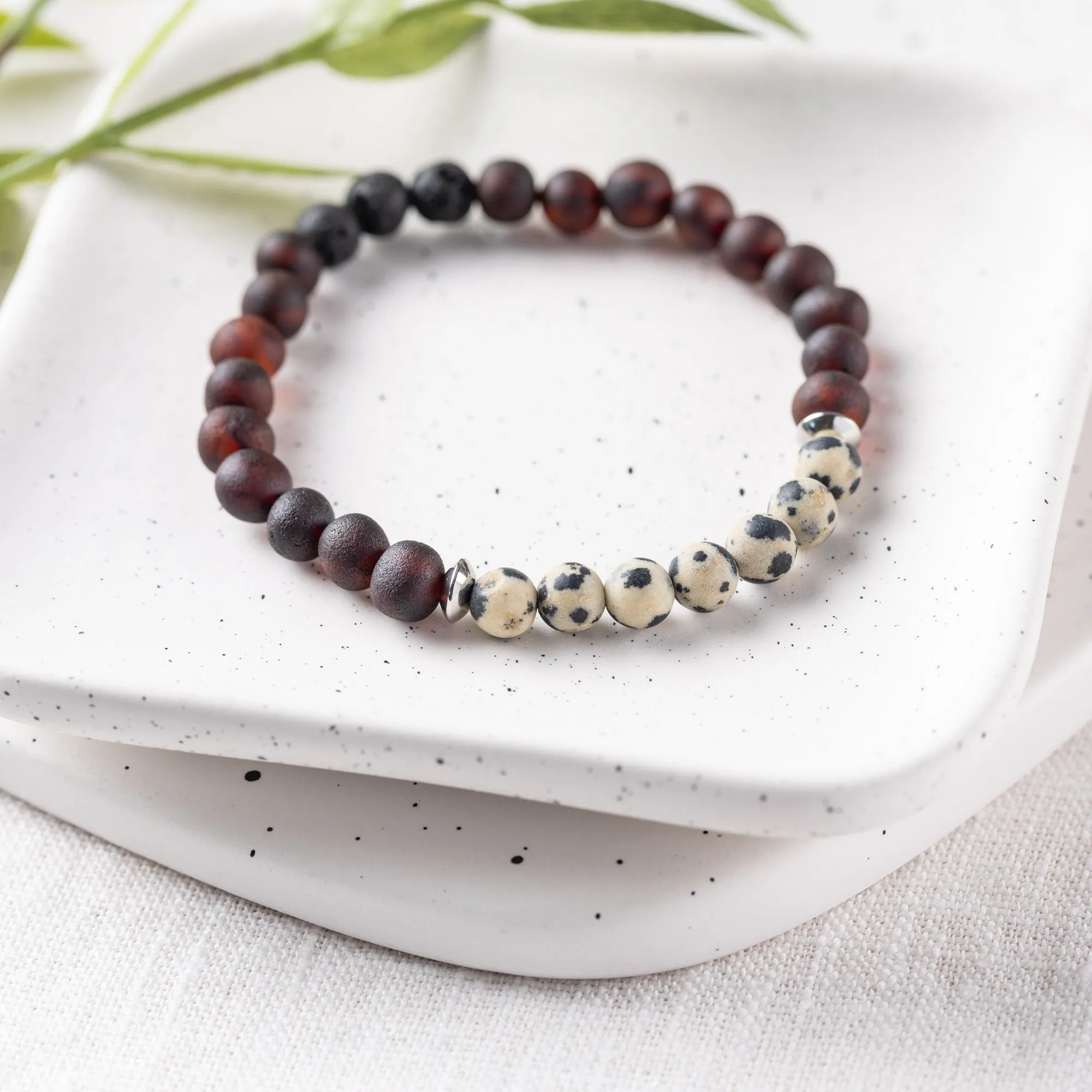 Adults | Dalmatian Jasper   Raw Cherry Aromatherapy Bracelet