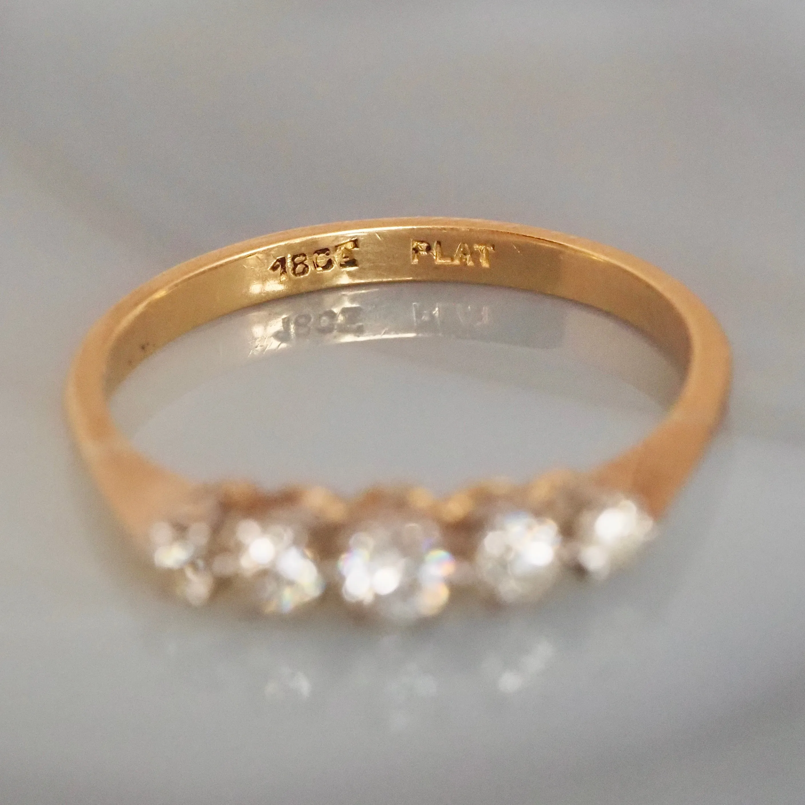 Antique English 18k Gold and Platinum Five Stone Old Mine Cut Diamond Ring