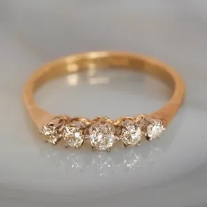 Antique English 18k Gold and Platinum Five Stone Old Mine Cut Diamond Ring
