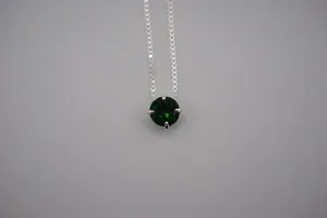 Birthstone Necklace: Round Emerald, Silver Prong Setting, Adjustable Chain