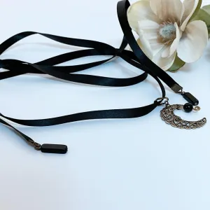 Brass Filigree Moon Ribbon Choker Necklace