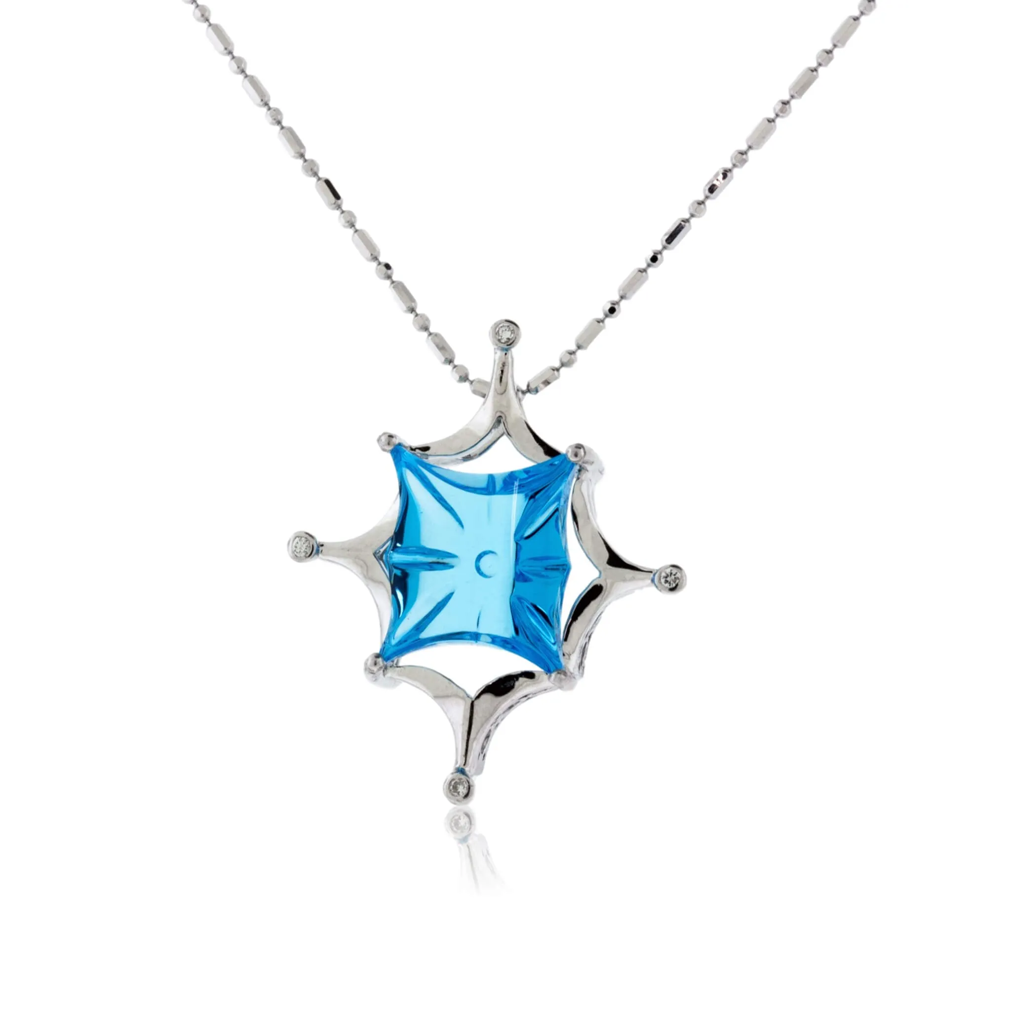 Carved Blue Topaz and Diamond Geometric Pendant