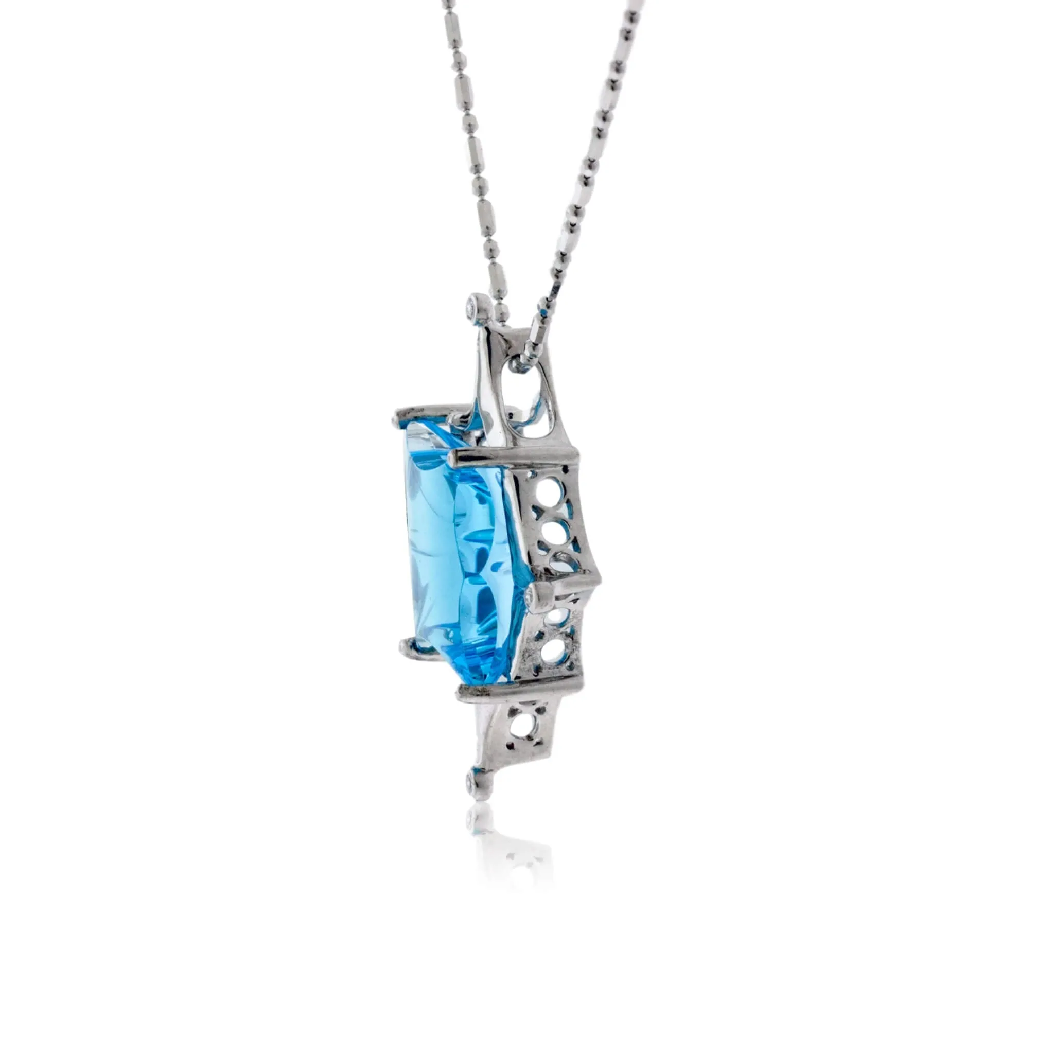 Carved Blue Topaz and Diamond Geometric Pendant