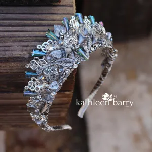 Celtic / Medieval crown vintage silver pewter finish with iridescent stones (color options available)*