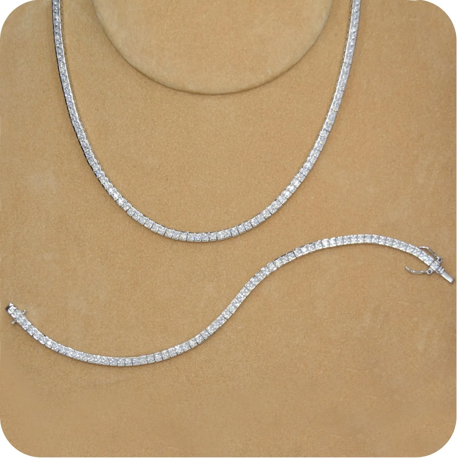 Classic Square Tennis Necklace and Bracelet Set