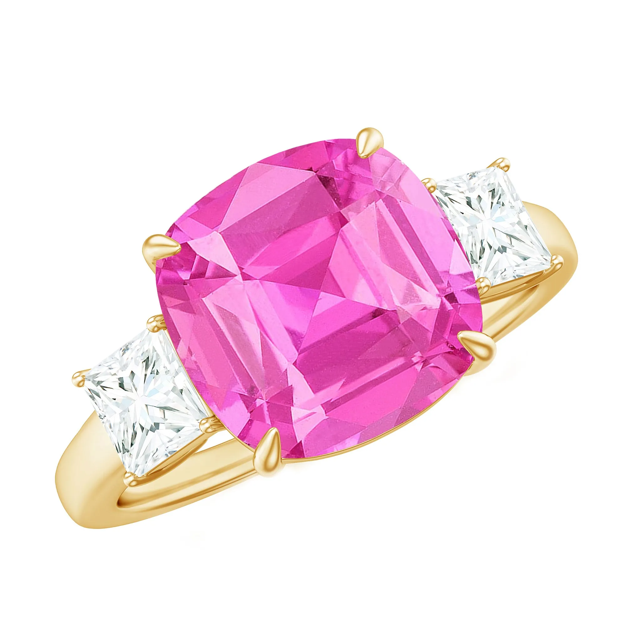 Created Pink Sapphire and Moissanite Engagement Ring