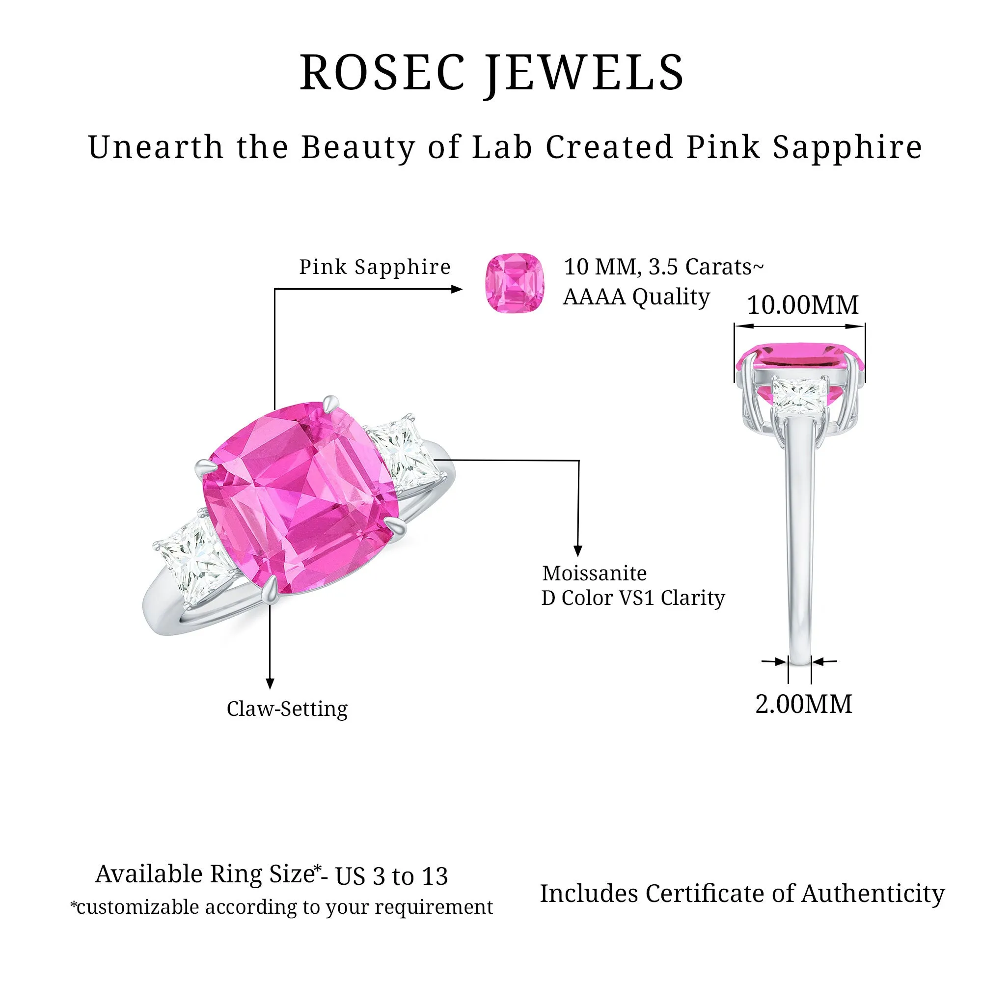 Created Pink Sapphire and Moissanite Engagement Ring