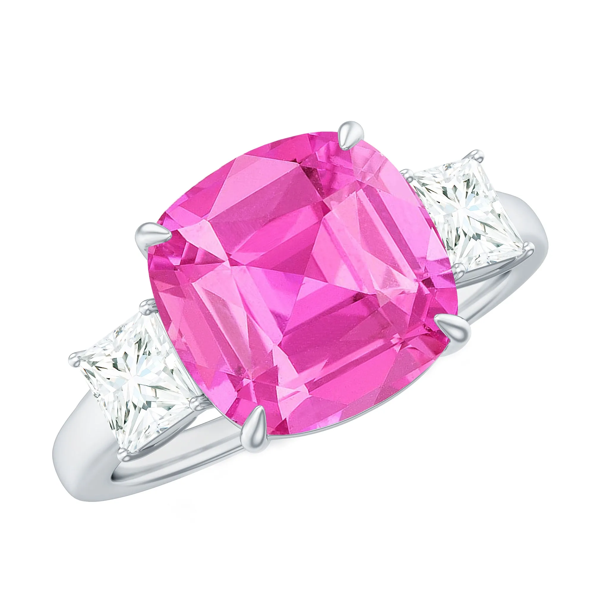 Created Pink Sapphire and Moissanite Engagement Ring
