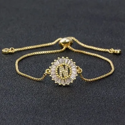Cubic Zircon Adjustable Letter Charm Bracelet