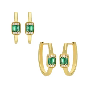 Diamond Emerald Bali Huggie Earrings 12.50x15.24mm