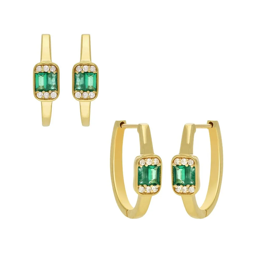 Diamond Emerald Bali Huggie Earrings 12.50x15.24mm