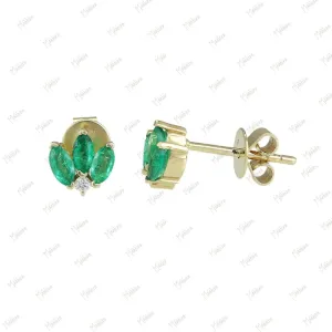 Diamond Emerald Stud Earrings 6.50x1.80mm