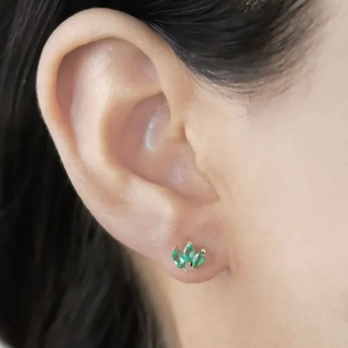 Diamond Emerald Stud Earrings 6.50x1.80mm