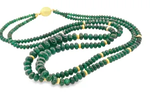 Double Strand of Emerald Disc Beads, Necklace with Yellow Gold Spacers