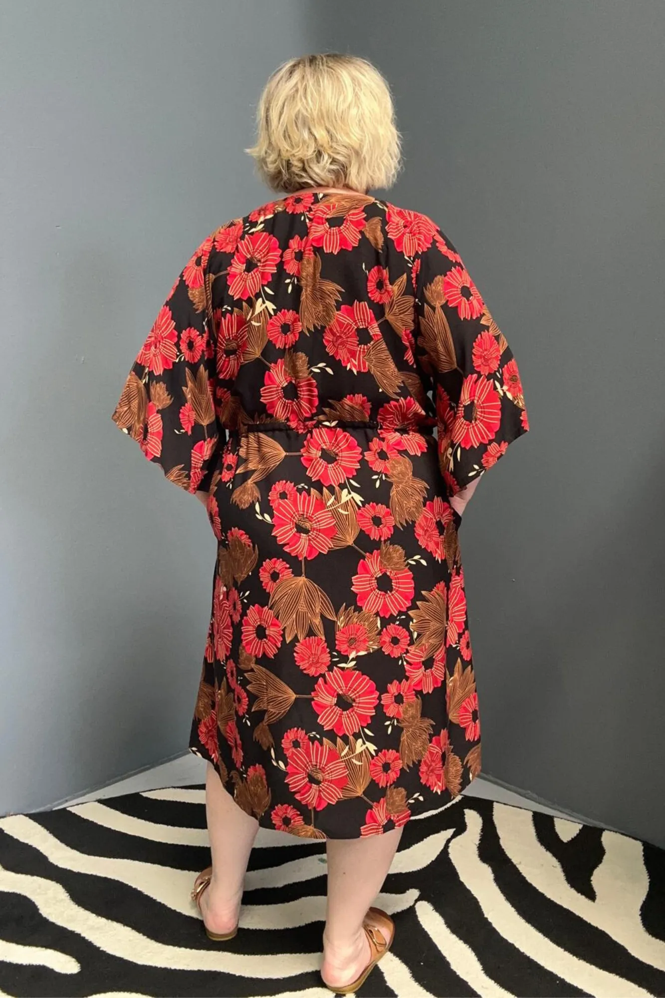 'EBONY' Drawstring Dress - Black/Red Floral