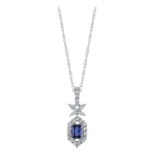 Emerald-cut Blue Sapphire and Diamond Necklace in 18k White Gold