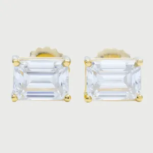 Emerald Cut Moissanite Diamond Sterling Silver Earrings in Yellow/White/Rose Gold