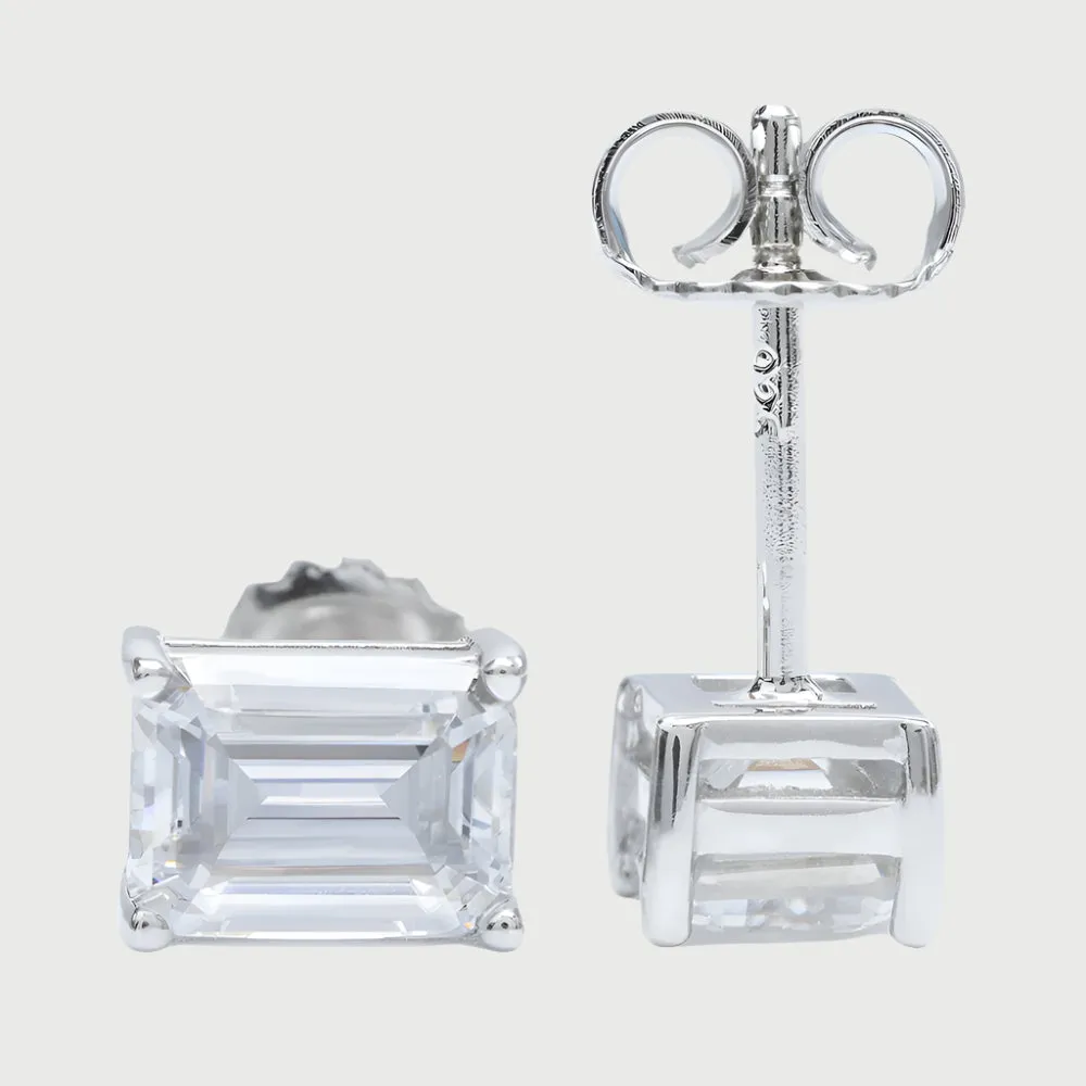 Emerald Cut Moissanite Diamond Sterling Silver Earrings in Yellow/White/Rose Gold