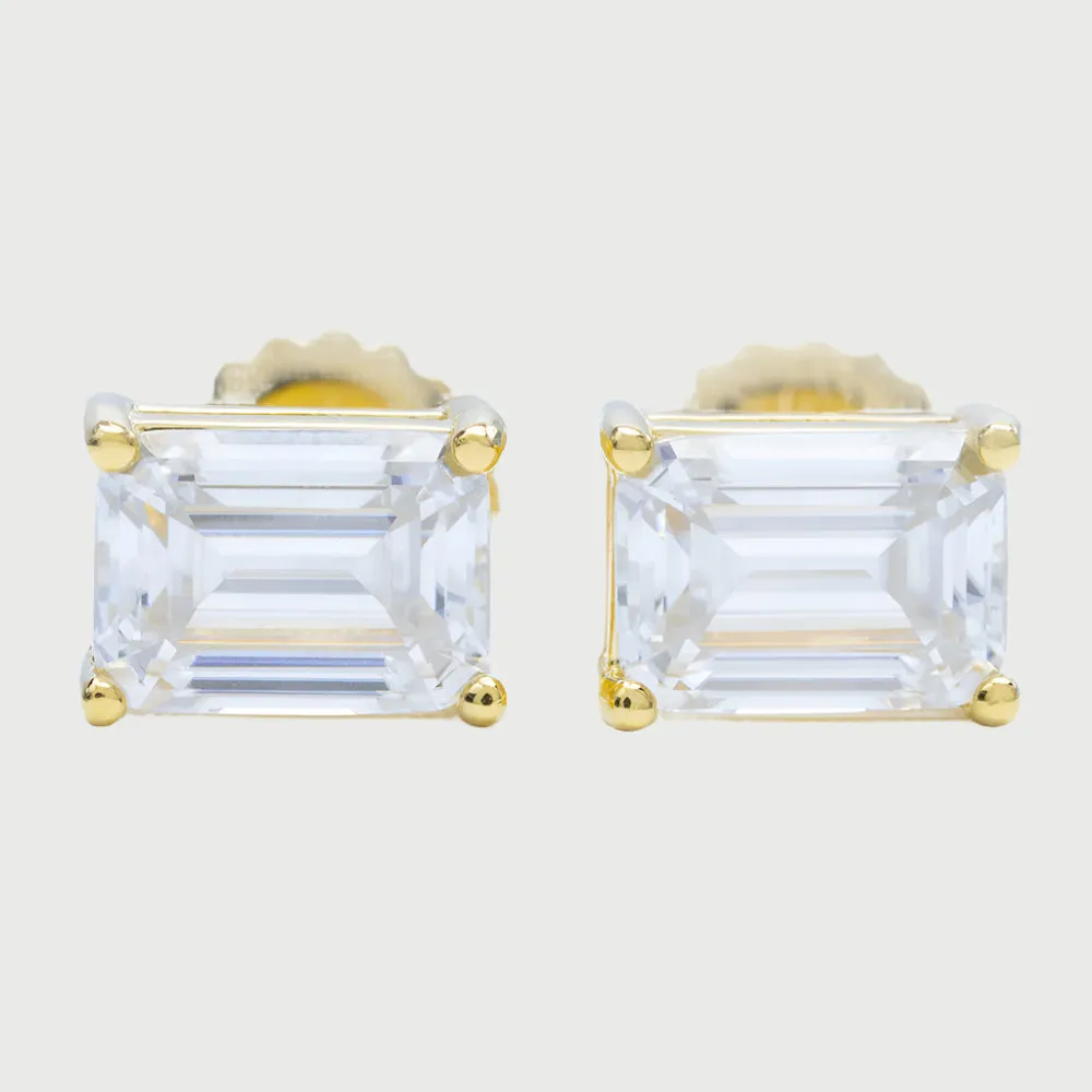 Emerald Cut Moissanite Diamond Sterling Silver Earrings in Yellow/White/Rose Gold