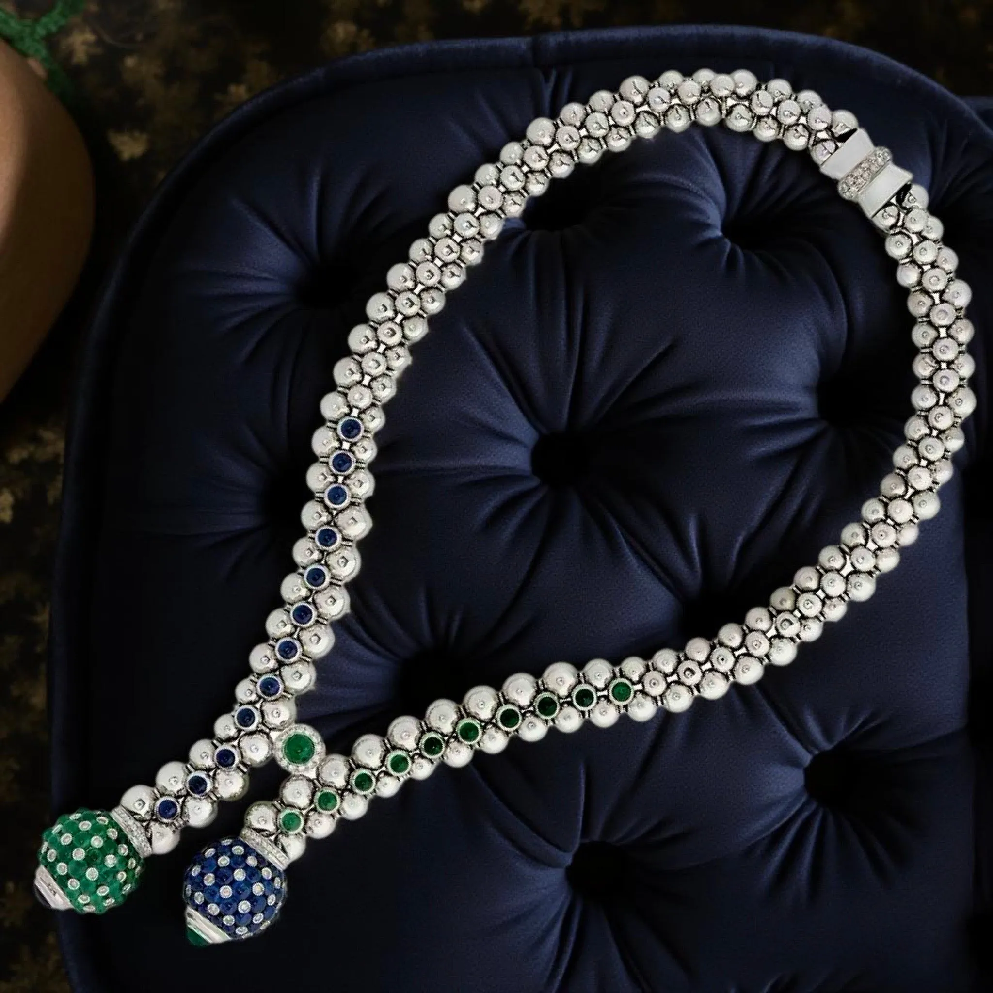 Estate Italian Designer R.C.M. Of Valenza - Diamond Sapphire Emerald Necklace 15685