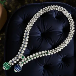 Estate Italian Designer R.C.M. Of Valenza - Diamond Sapphire Emerald Necklace 15685