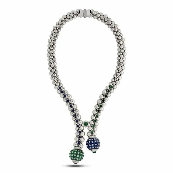 Estate Italian Designer R.C.M. Of Valenza - Diamond Sapphire Emerald Necklace 15685