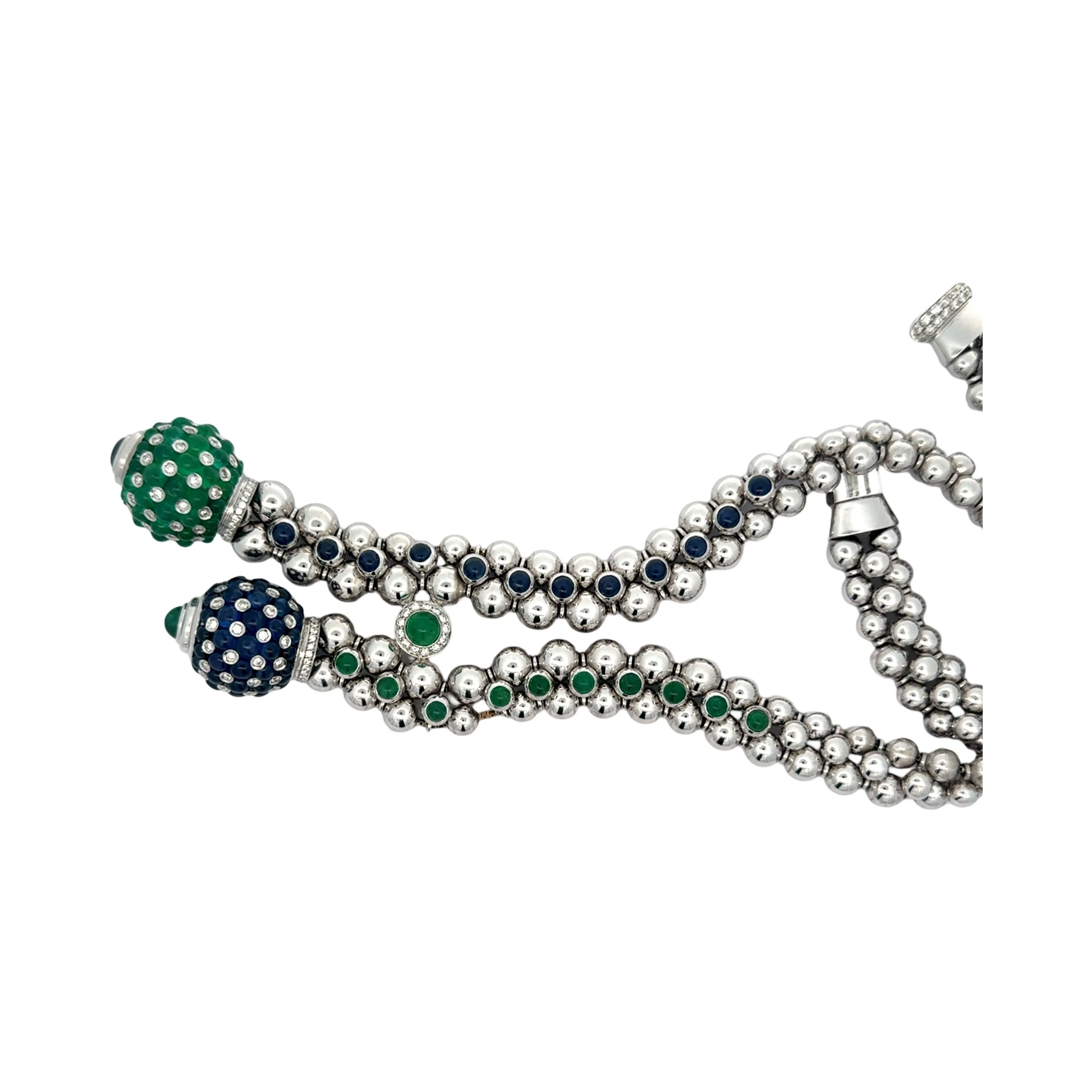 Estate Italian Designer R.C.M. Of Valenza - Diamond Sapphire Emerald Necklace 15685