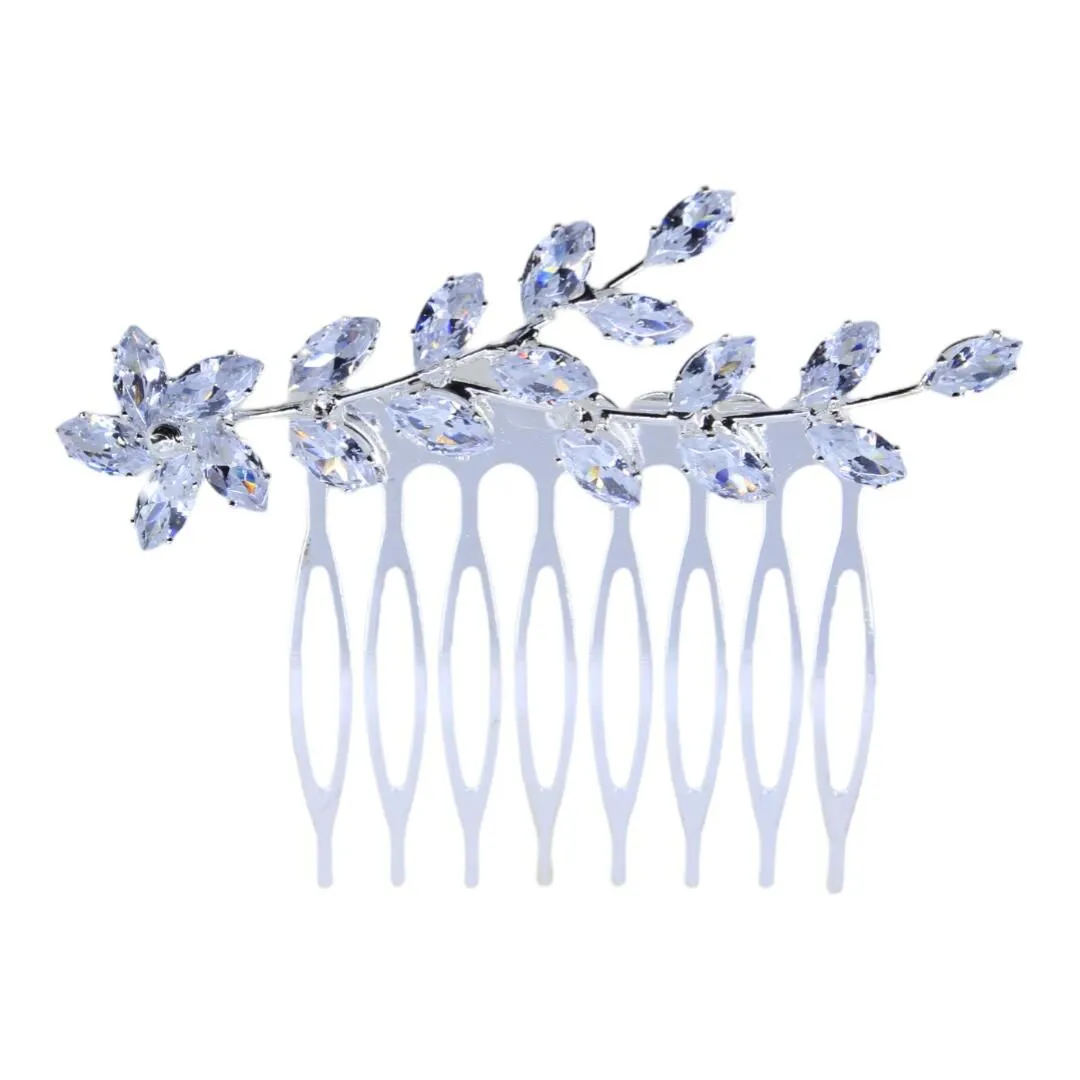 Flower Bud Crystal Clear Diamanté Bridal Hair Comb