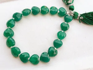 Green Onyx Heart Shape Beads 18 Pieces