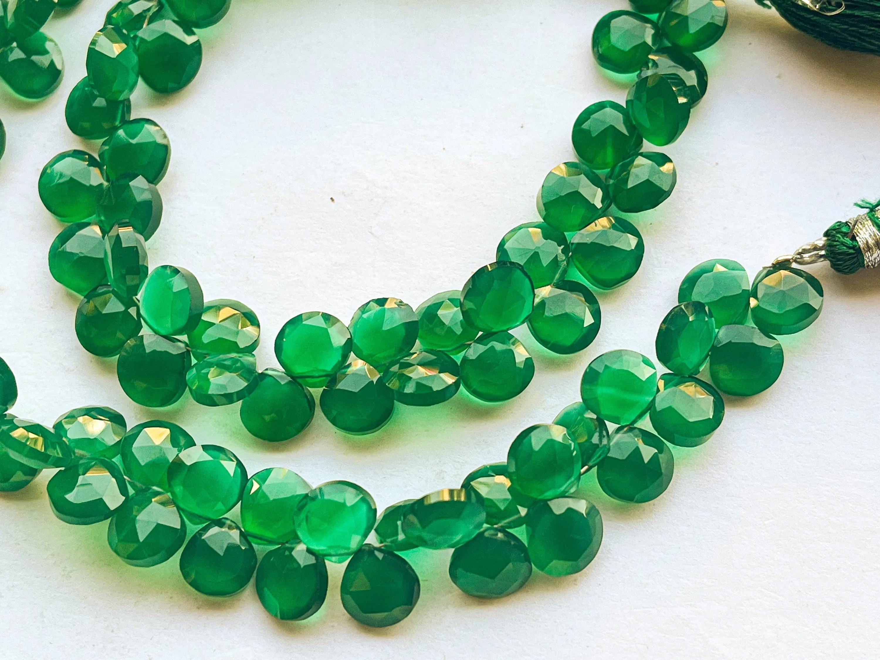 Green Onyx Heart Shape Faceted Briolette beads