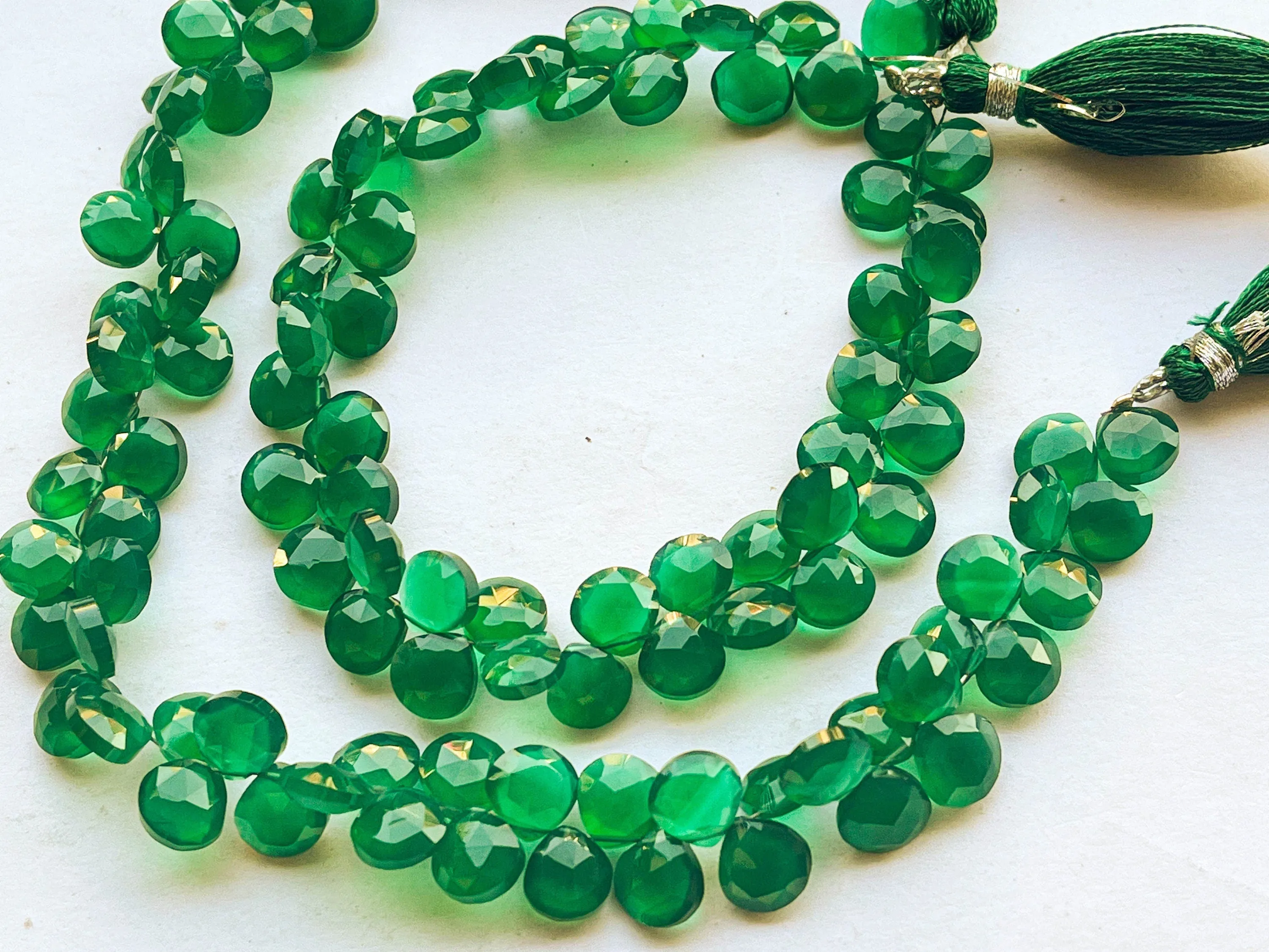 Green Onyx Heart Shape Faceted Briolette beads